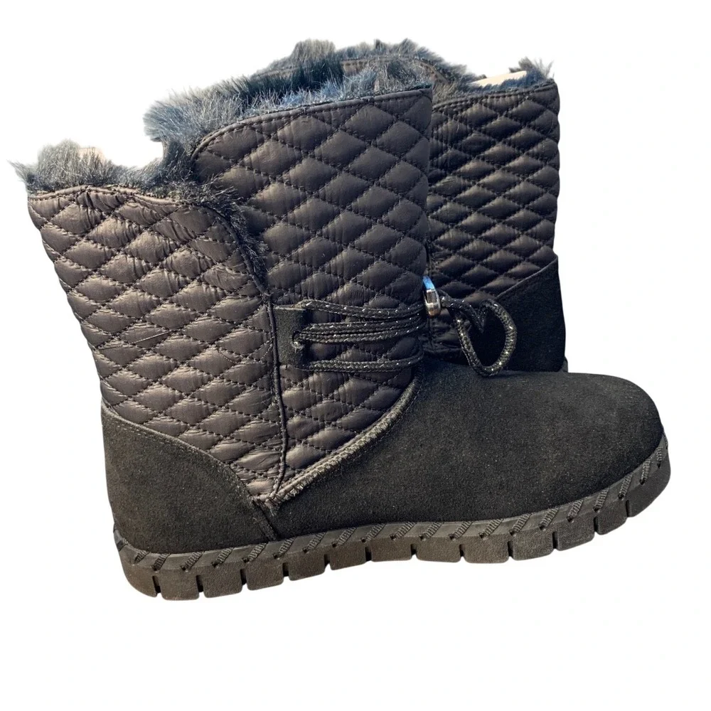 Muk‎ Luks Flexi Bridgehampton Black Quilted Suede Fur Lined Winter Boots Size 7